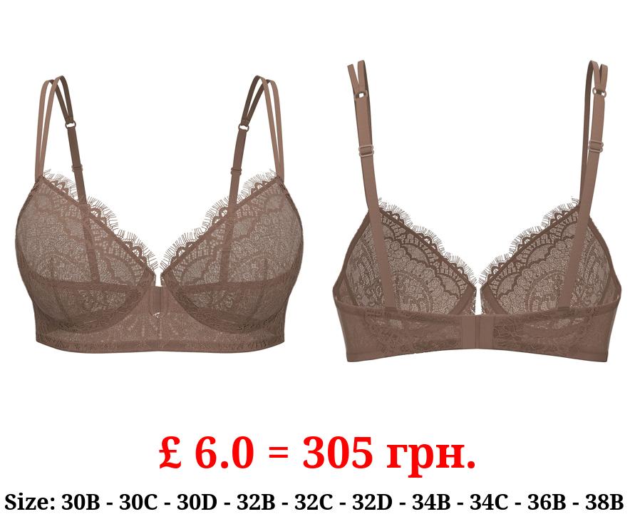 Deep Medium Nude Pretty Lace Non-Padded Bra
