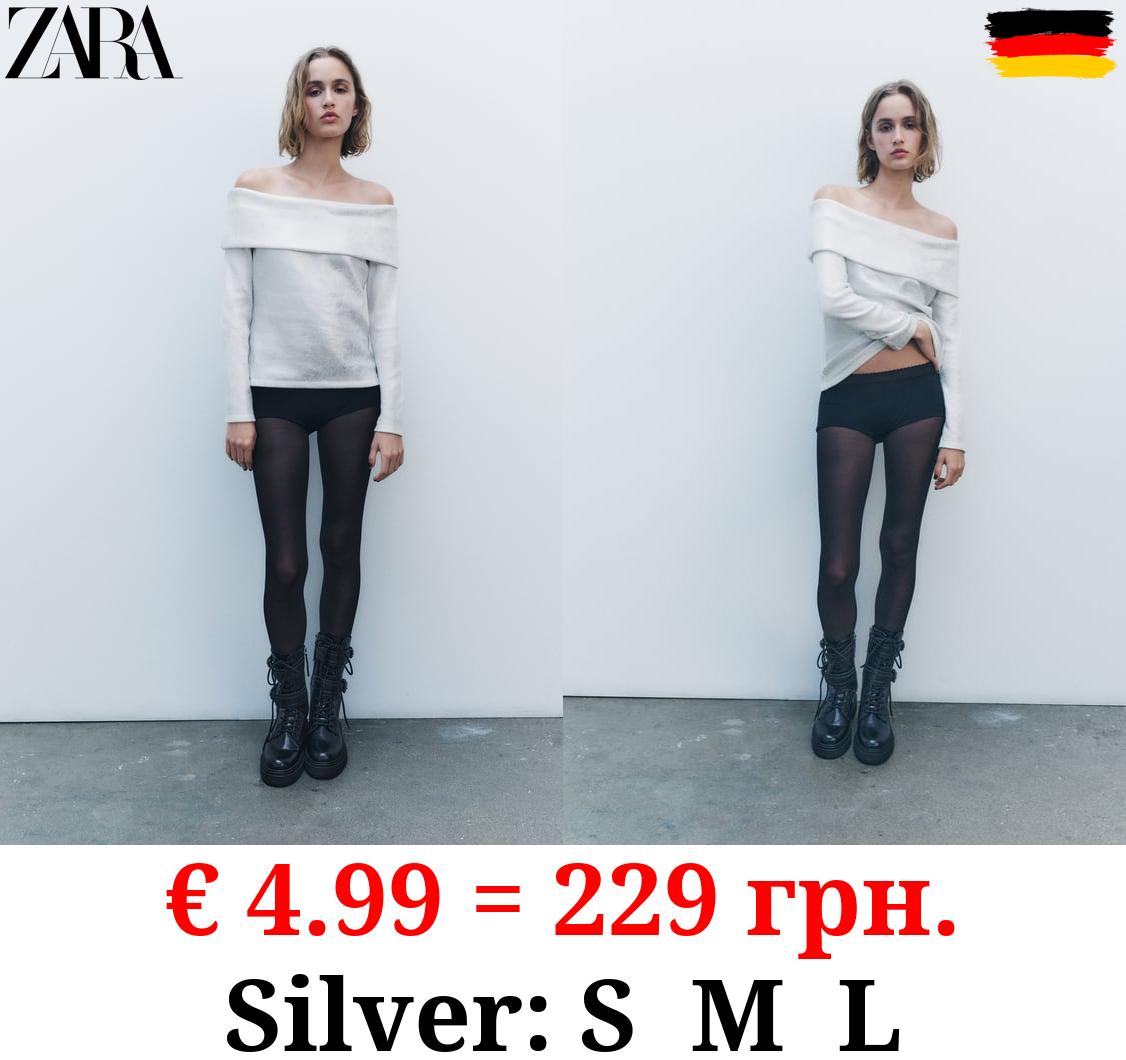 METALLIC OFF-THE-SHOULDER SWEATER