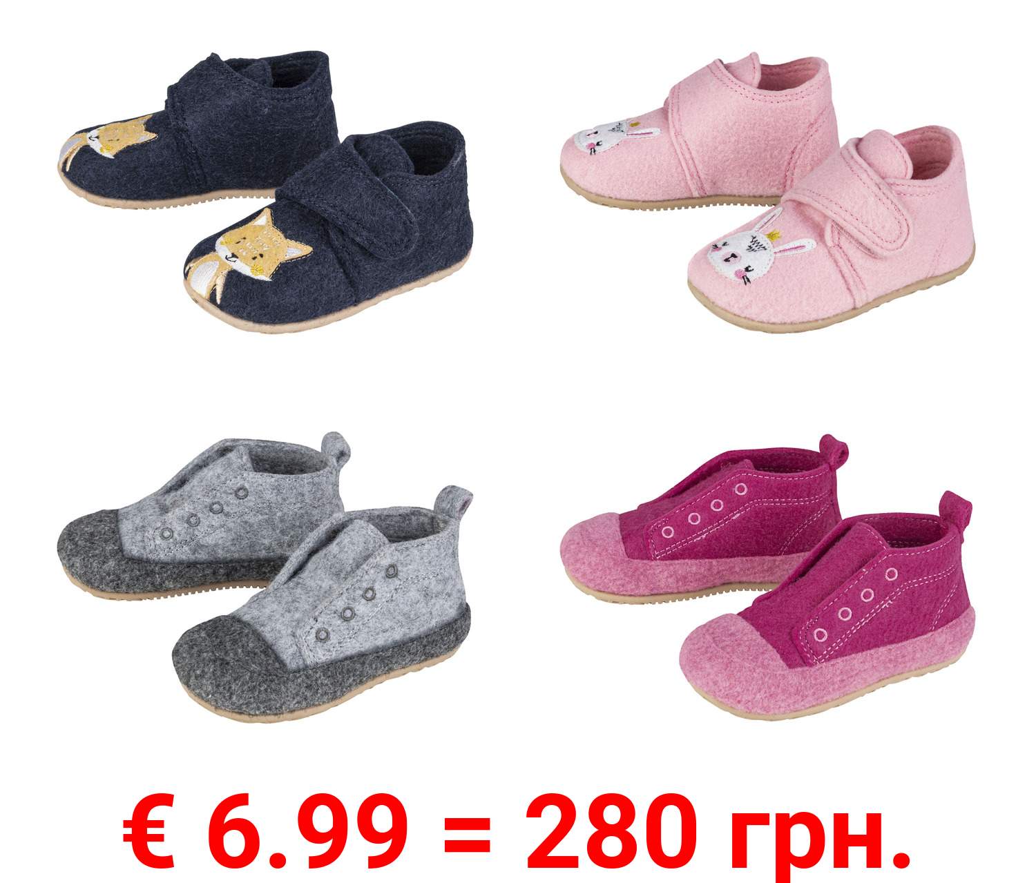 lupilu® Kinder Filz-Hausschuhe aus weichem Filz