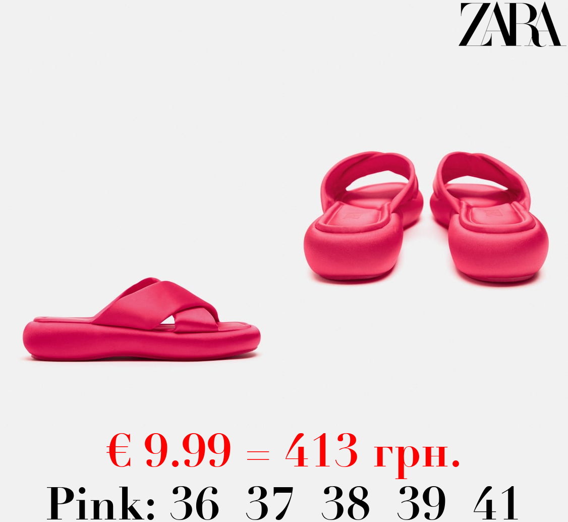 CRISS-CROSS FLAT FABRIC SLIDER SANDALS