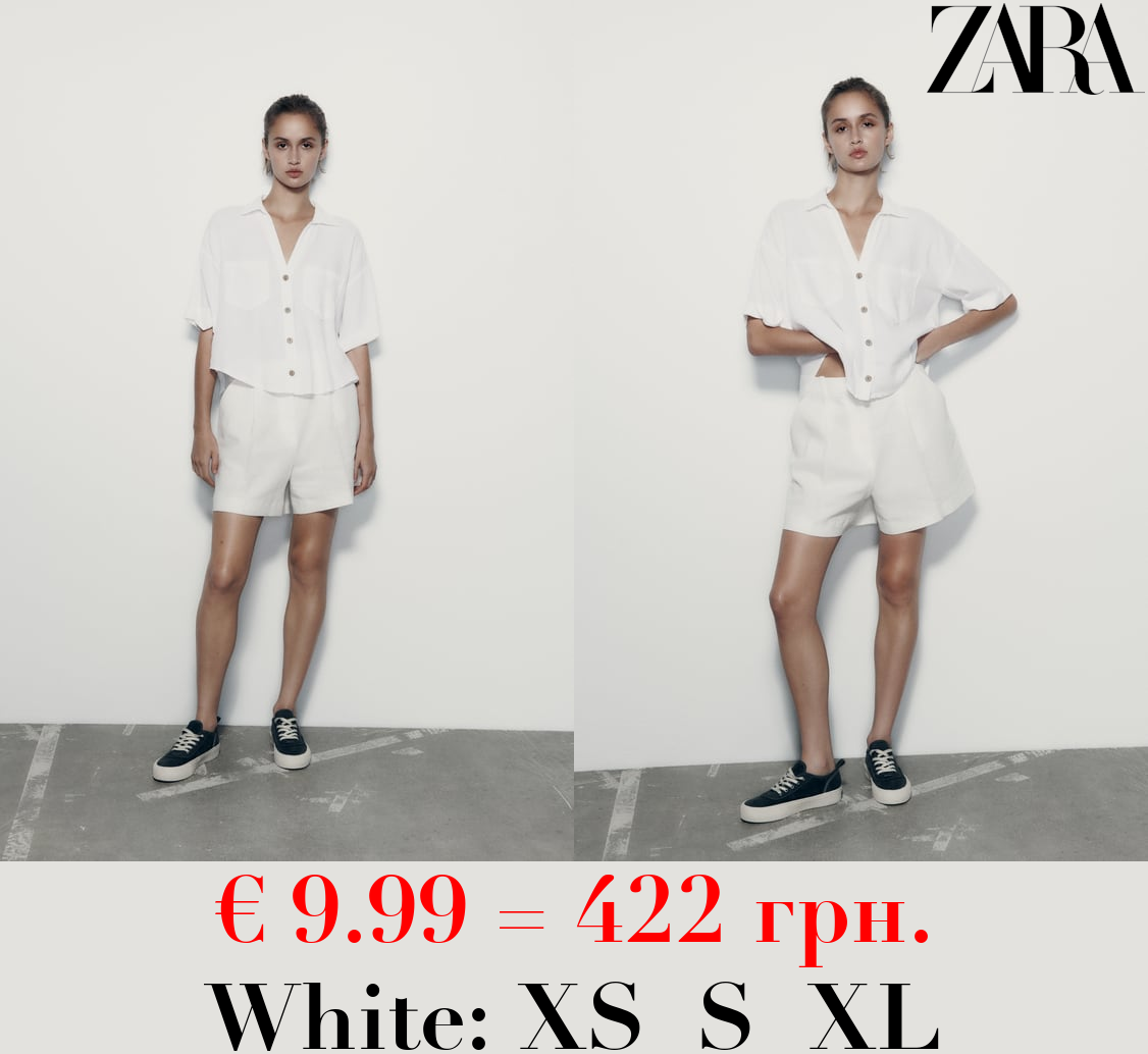 LINEN AND VISCOSE BLEND CROPPED SHIRT