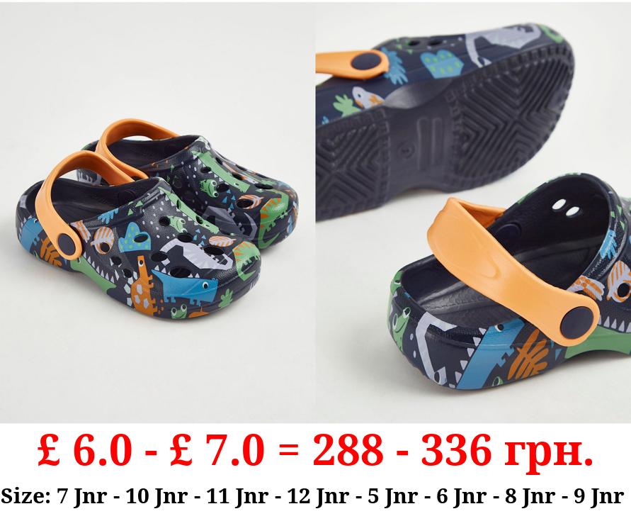 Navy Dinosaur Clogs