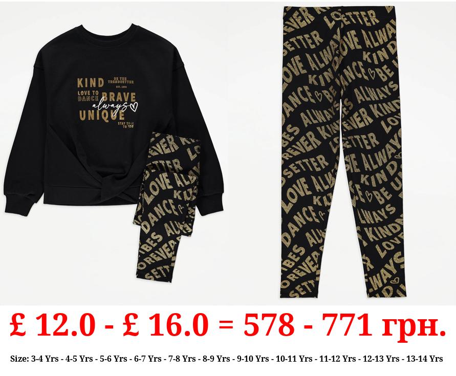 Always Unique Gold Foil Sweatshirt and Leggings Outfit