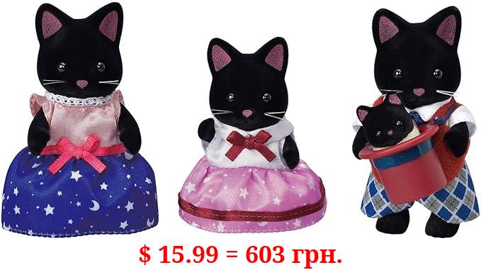 Calico Critters Midnight Cat Family, Dolls, Dollhouse Figures, Collectible Toys with 4 Figures Included