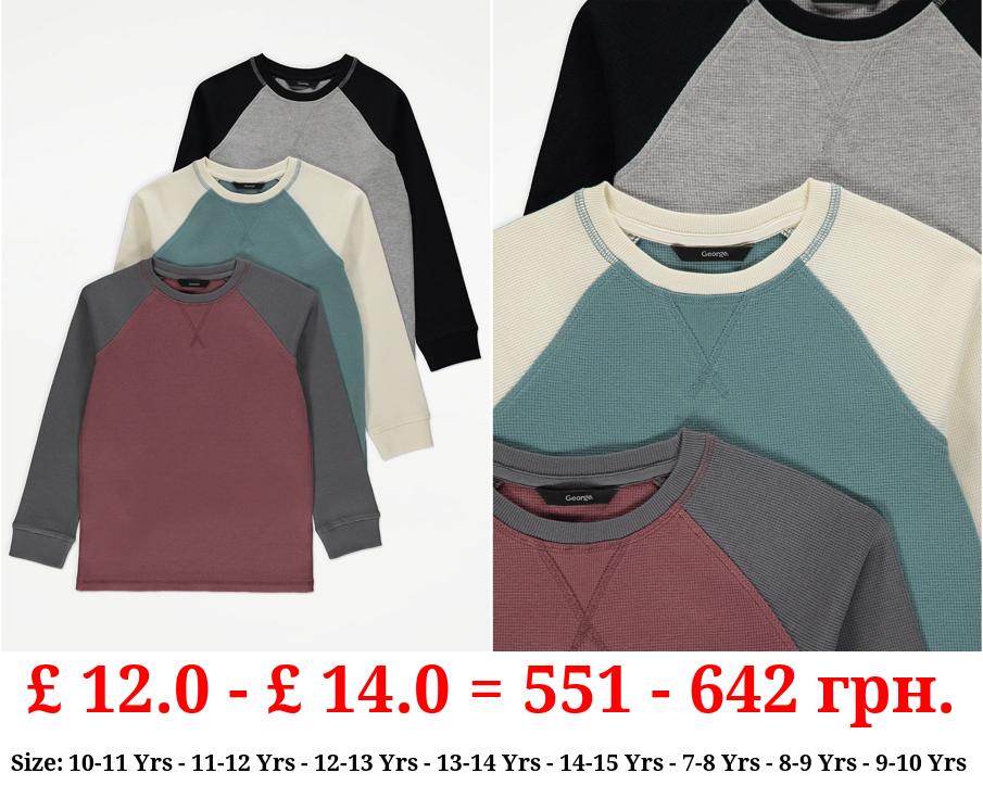 Waffle Texture Long Sleeve Tops 3 Pack