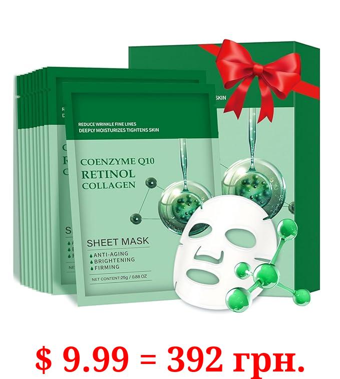 IREV Anti Aging Face Sheet Masks, Coenzyme Q10 Retinol Collagen Facial Masks 10 Sheet, Spa Face Masks Skincare Face Treatment Masks for Deep Repairing and Moisturizing Anti Wrinkles Gifts