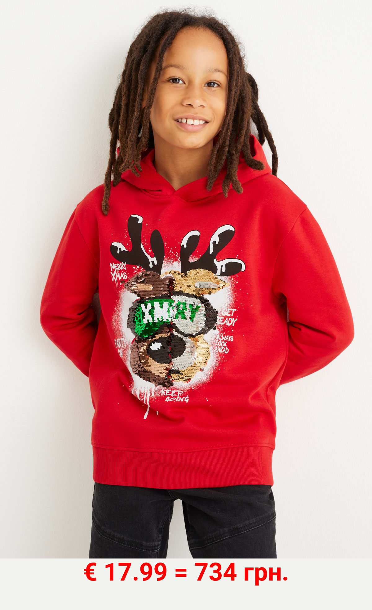 Weihnachts-Hoodie - Rentier - Glanz-Effekt