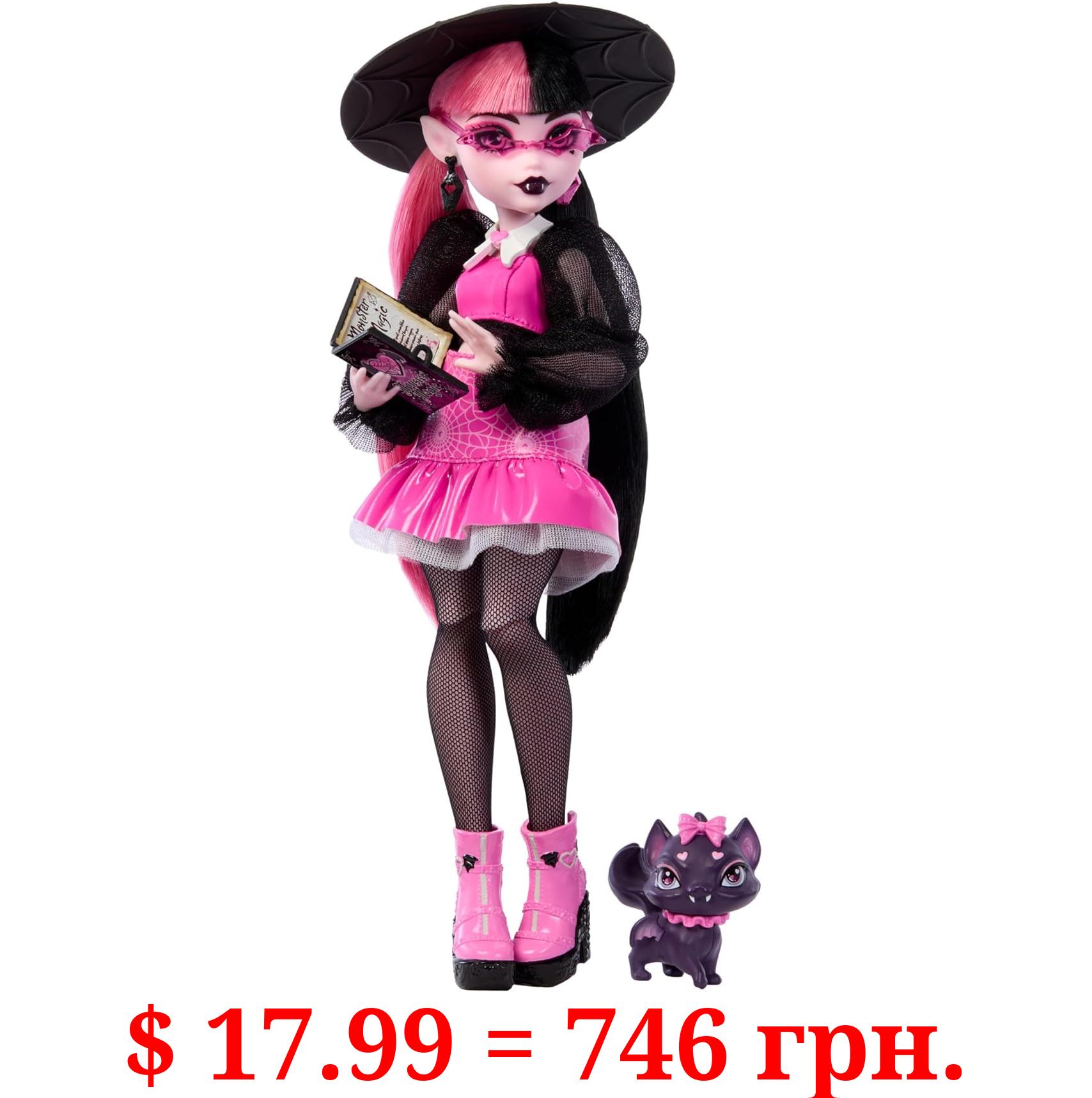 Monster High Draculaura Doll with Pet Bat-Cat Count Fabulous & Accessories Like Backpack, Spell Book, Bento Box & More
