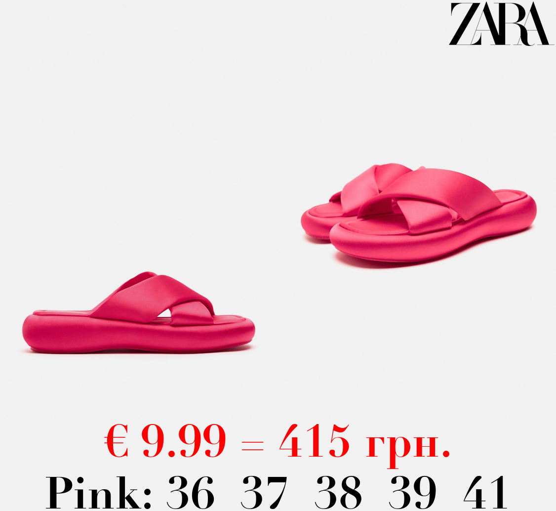 CRISS-CROSS FLAT FABRIC SLIDER SANDALS