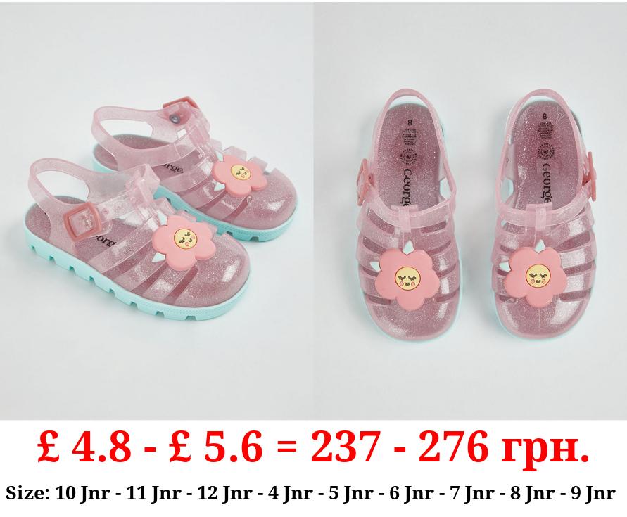 Pink Glitter Flower Jelly Sandals