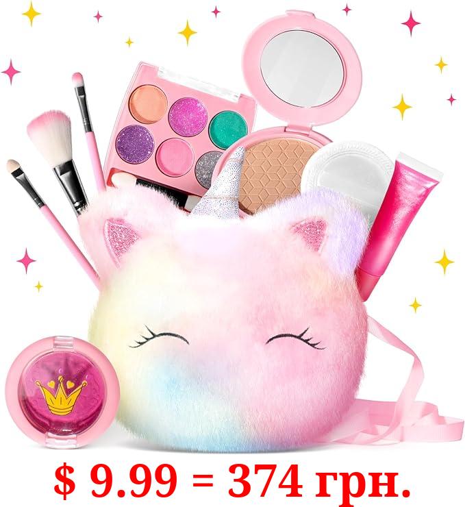 Kids Makeup Kit for Girl with Colorful Coin Purse(5.5x4.75in), Washable Makeup Set Toy with Real Cosmetic for Little Girls, Pretend Play Makeup Beauty Set Birthday Toys Gift for 3 4 5 6 7 8 9 10 Years