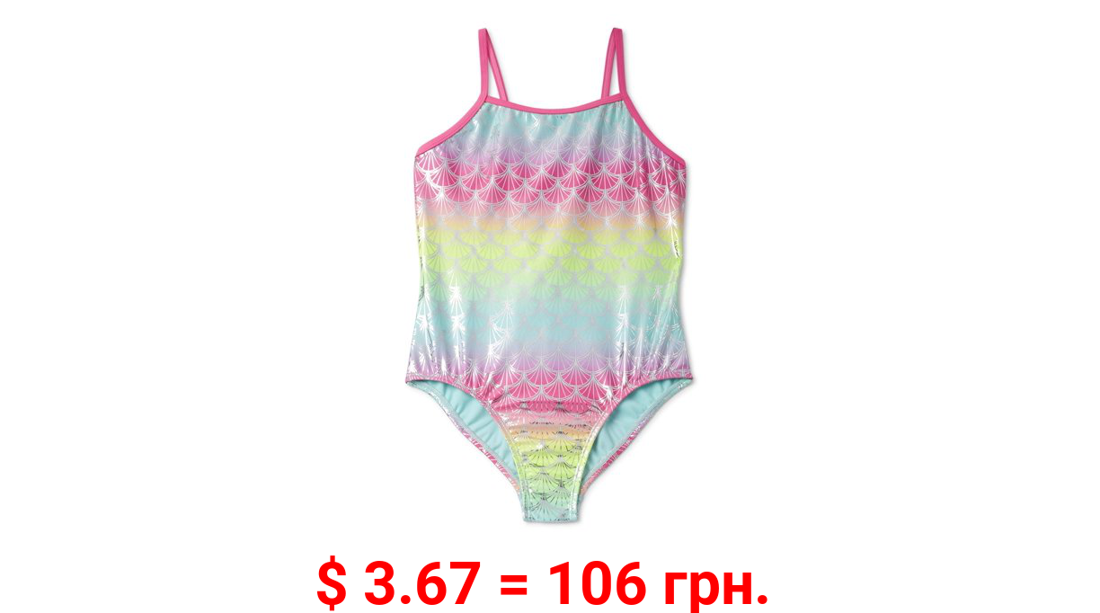 Wonder Nation Girls 4-18 & Plus Mermaid Scale Printed One-Piece Swimsuit With Upf 50+