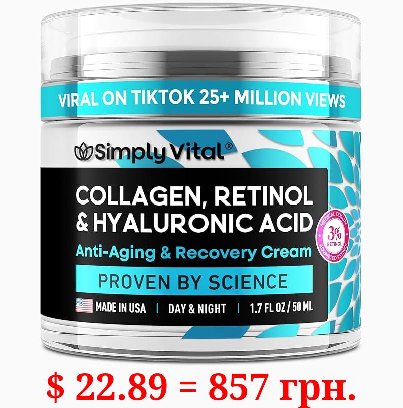 SimplyVital Face Moisturizer Collagen Cream - Anti Aging Neck and Décolleté - Made in USA Day & Night Face Cream - Moisturizing, Lifting & Recovery - 1.7oz