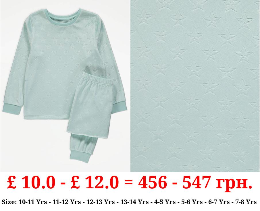 Mint Green Velour Star Long Sleeve Pyjamas