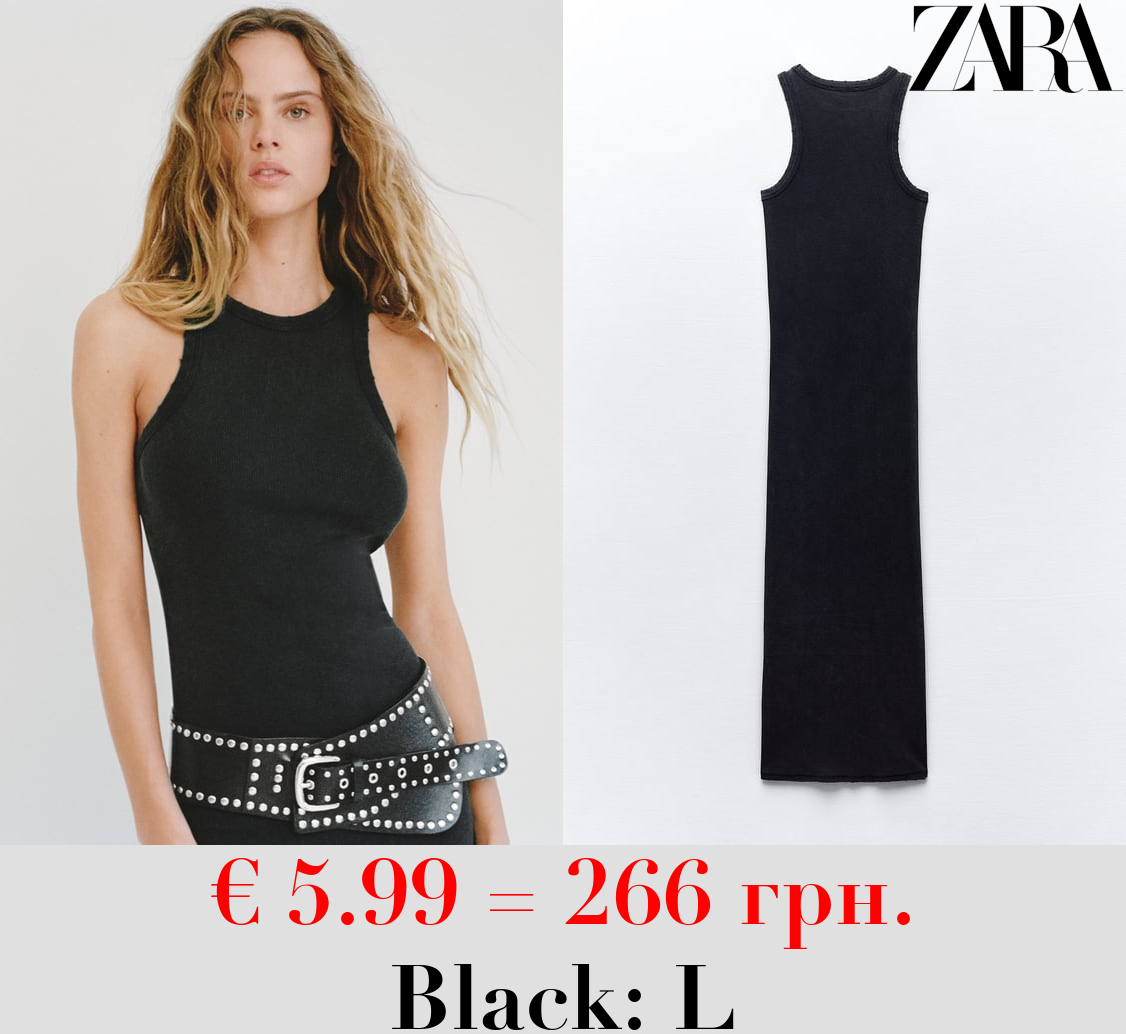 WASHED-EFFECT RIBBED FITTED DRESS