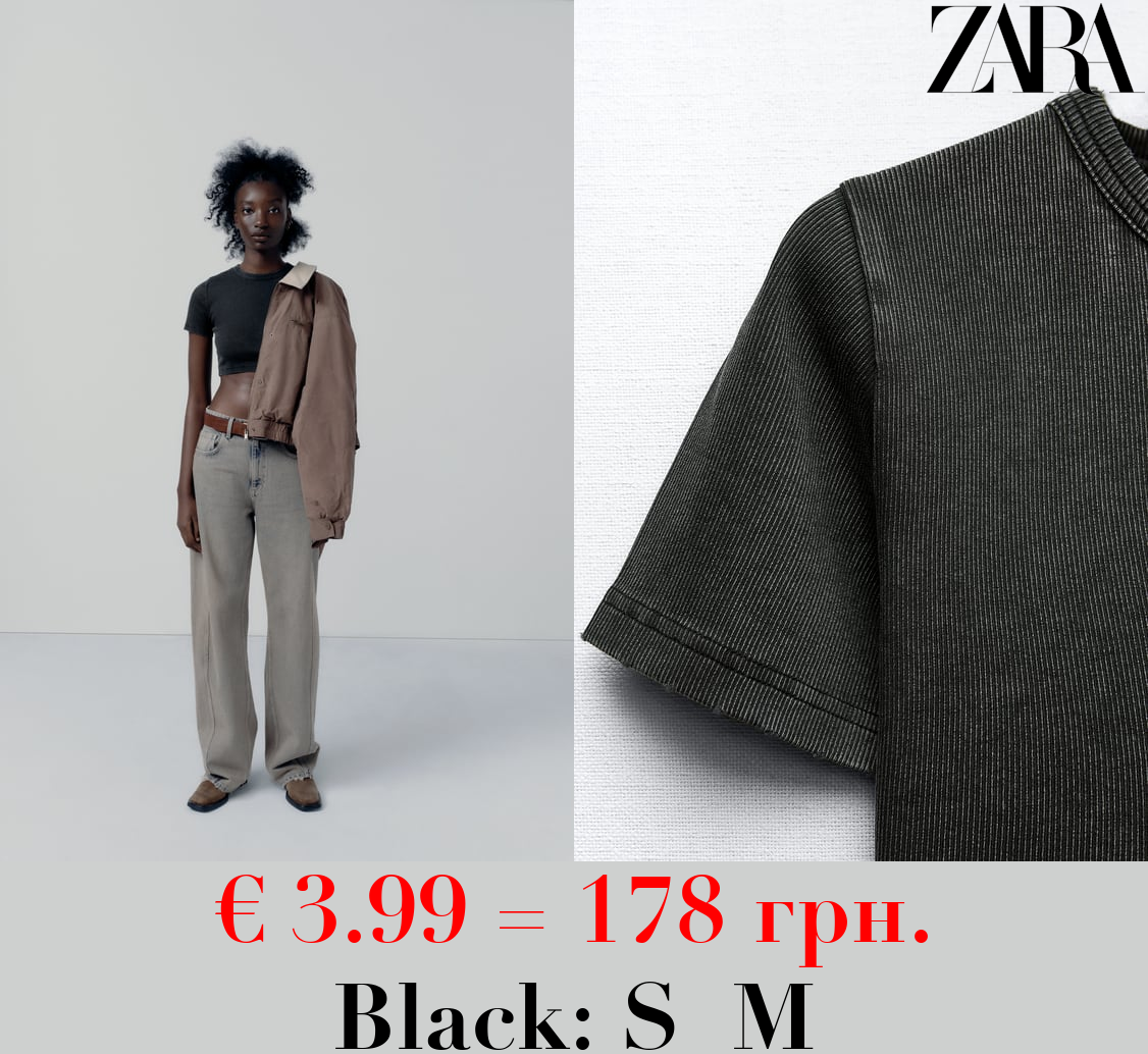 FADED-EFFECT RIBBED CROP TOP