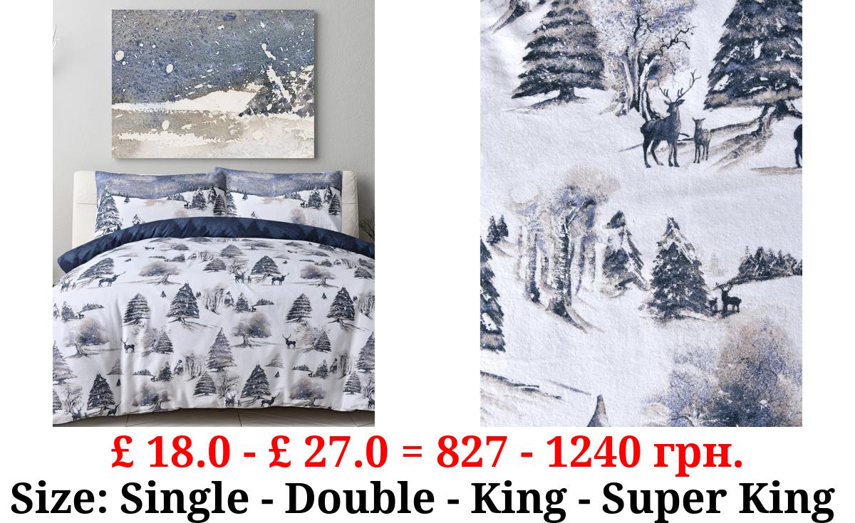 Sleepdown Brushed Cotton Winter Scene Duvet Set in Navy