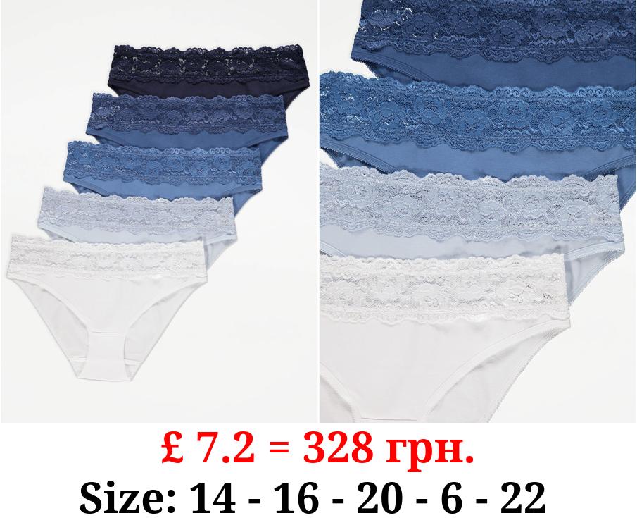 Lace Trim High Leg Knickers 5 Pack