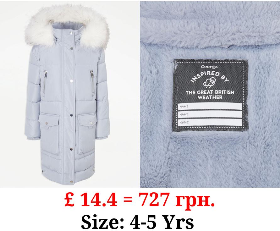 Light Blue Longline Padded Parka Coat