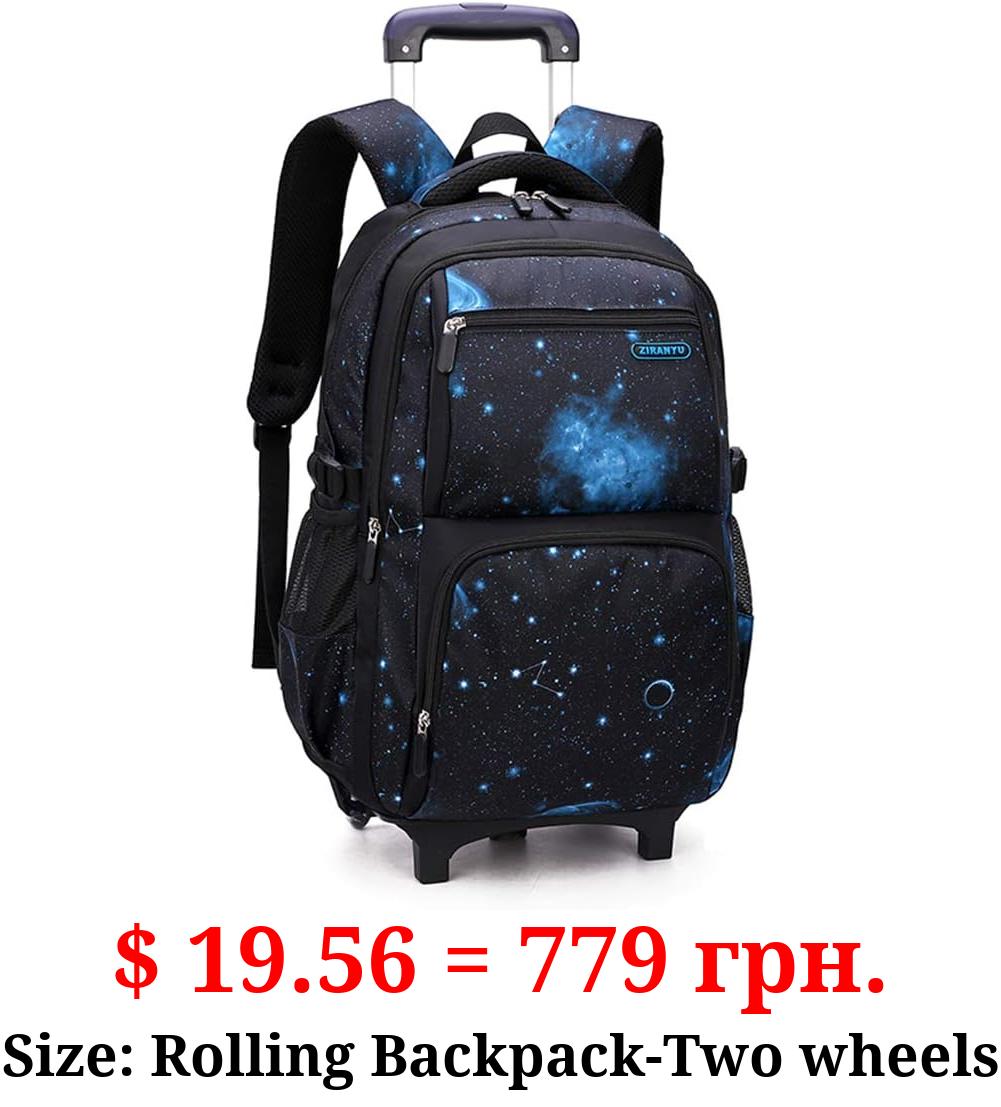 Galaxy Rolling Backpacks for Boys School Elementary, Universe Trolley Boys Backpacks Bookbags with 2 Wheels