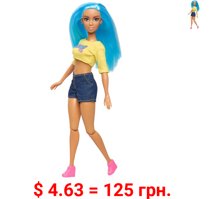 Fresh Dolls Skylar Fashion Doll, 11.5-inches tall, yellow shirt and jean shorts, blue hair, Preschool Ages 3 up by Just Play