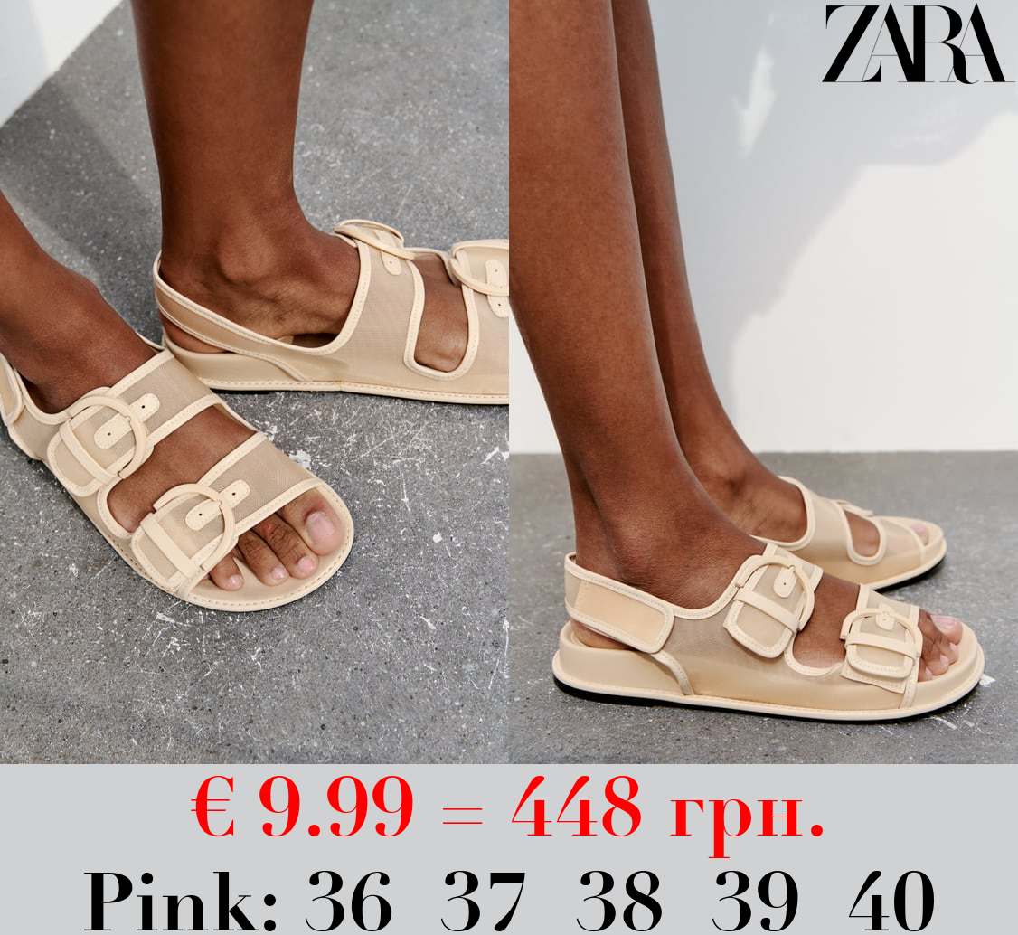 MESH FLAT SLIDER SANDALS WITH BUCKLES