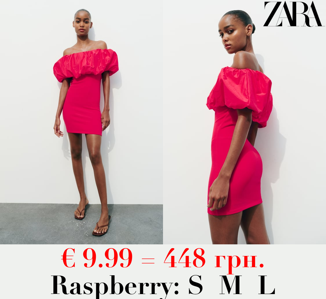 CONTRAST OFF-THE-SHOULDER DRESS