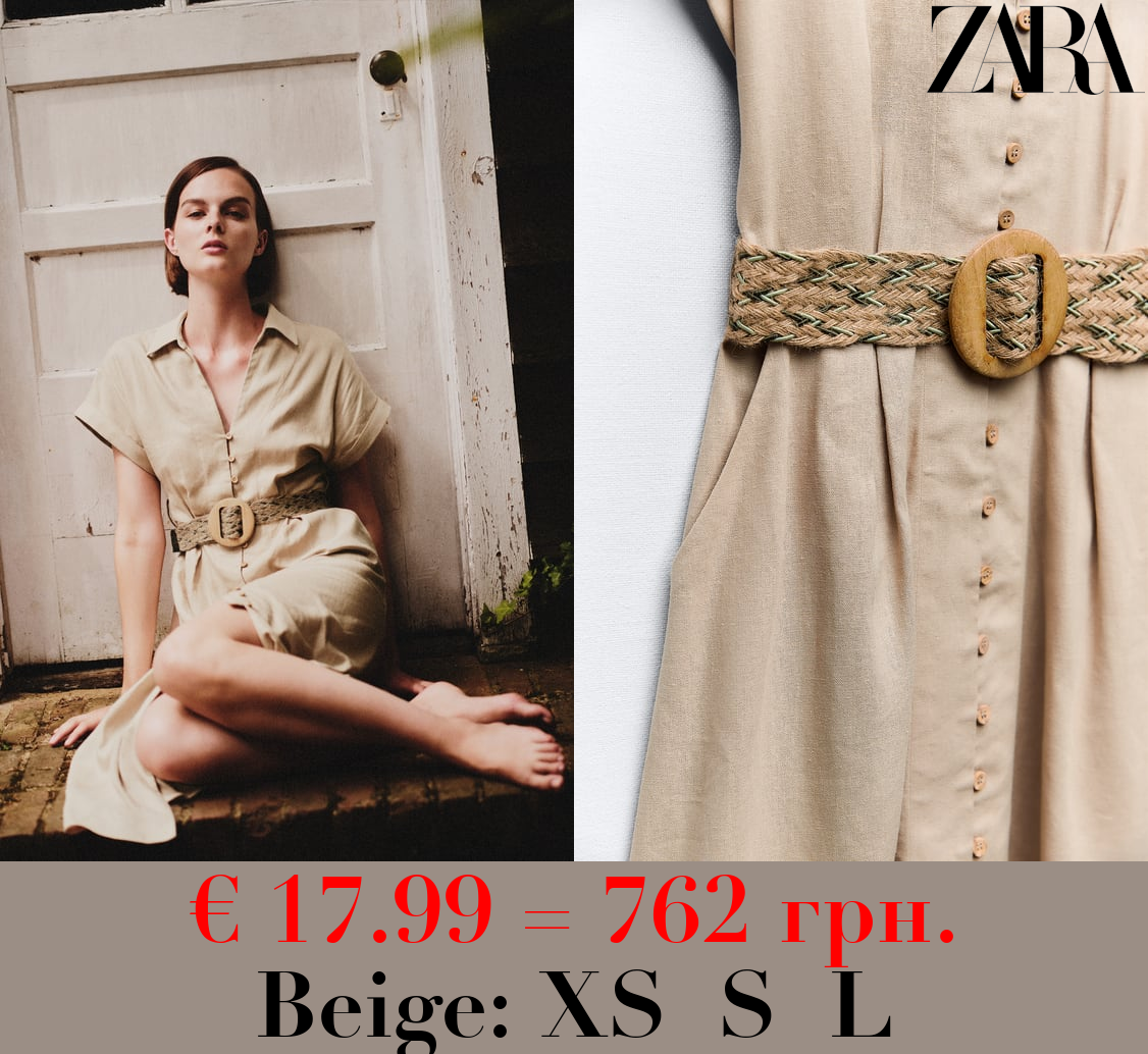 BELTED LINEN BLEND SHIRT DRESS