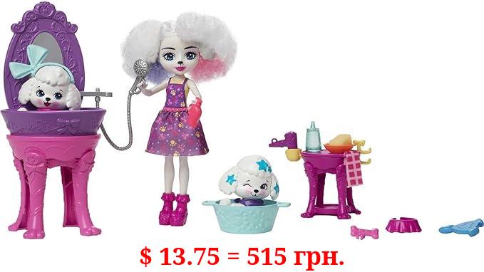 Mattel Enchantimals City Tails Poodle Do Beauty Salon, Playset with Doll (6-in) and Dog Figures with Color-Change Fun, Great Gift for Kids Ages 4Y+