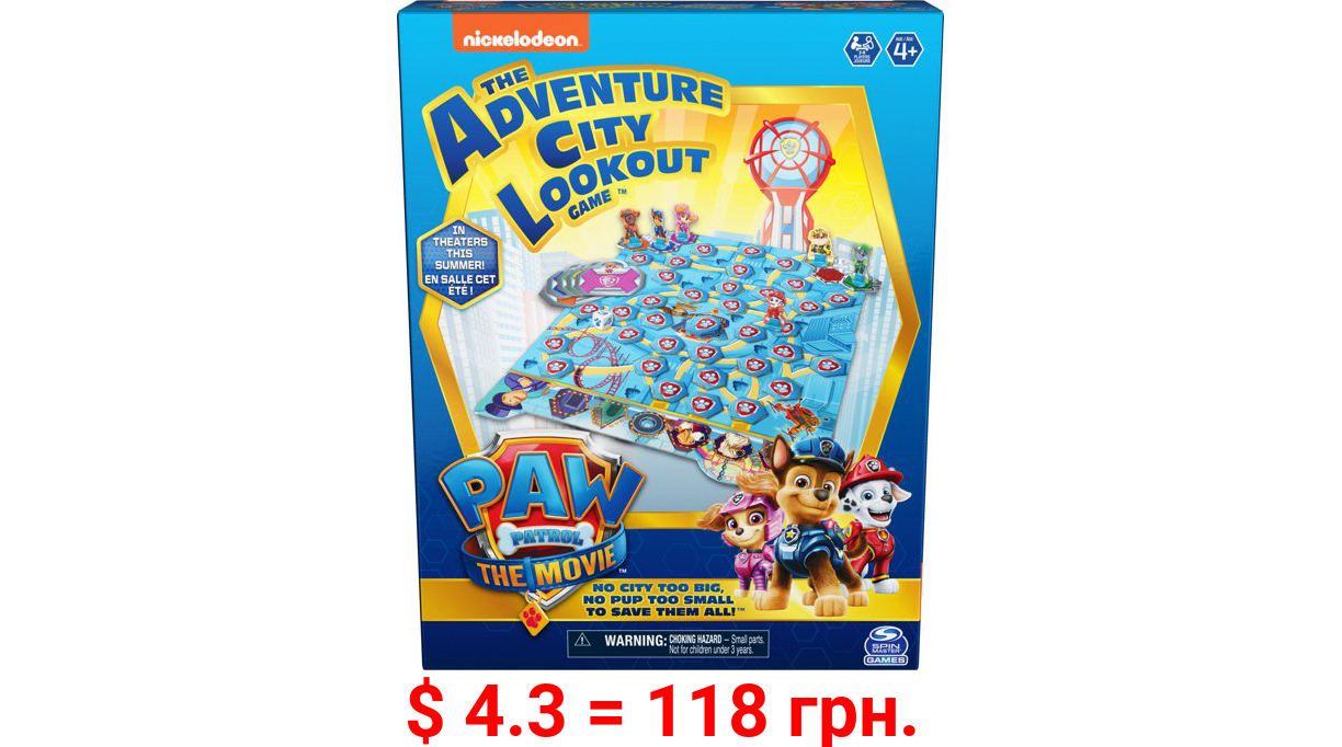 PAW Patrol The Movie, Adventure City Lookout Board Game for Preschoolers and Kids Ages 4 and up