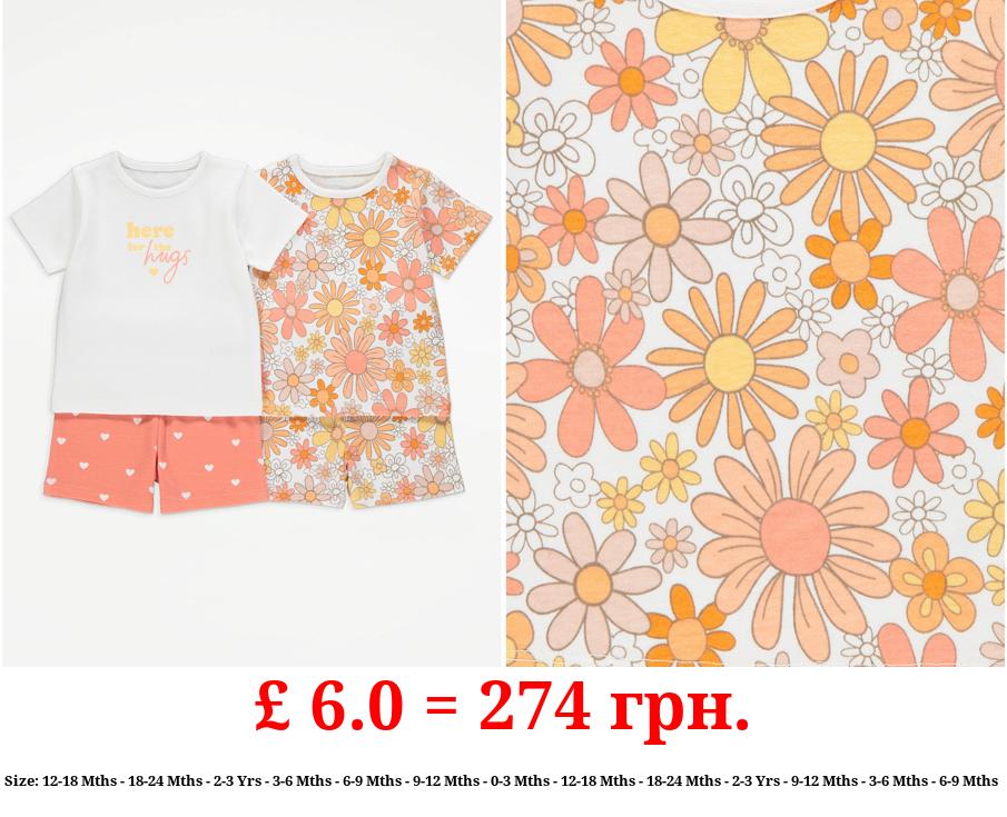 Orange Retro Floral Short Pyjamas 2 Pack