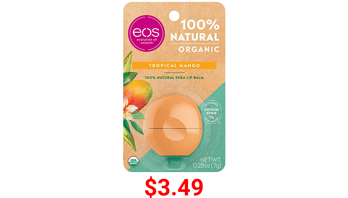eos USDA Organic Balm to Moisturize Dry Lips, 100% Natural and Gluten Free, Long Lasting Hydration, Tropical Mango, 0.25 Oz