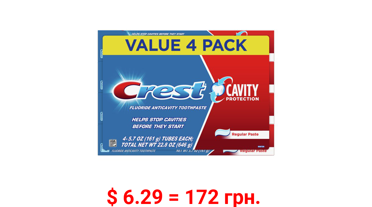 Crest Cavity Protection Toothpaste, Regular Paste, 5.7 oz, Pack of 4