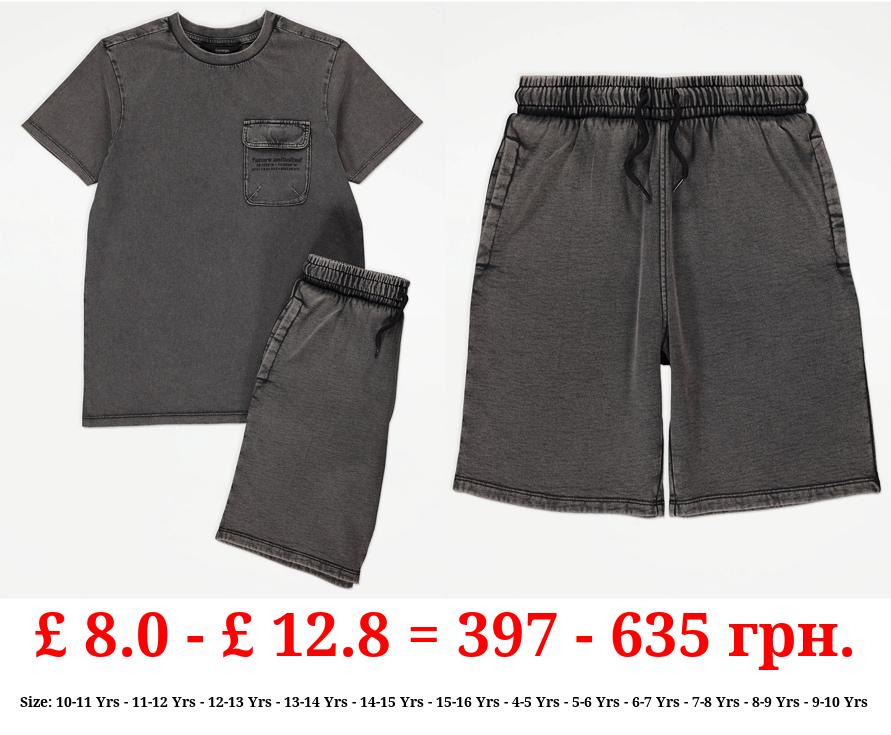 Charcoal Wash Pocket T-Shirt and Shorts Outfit