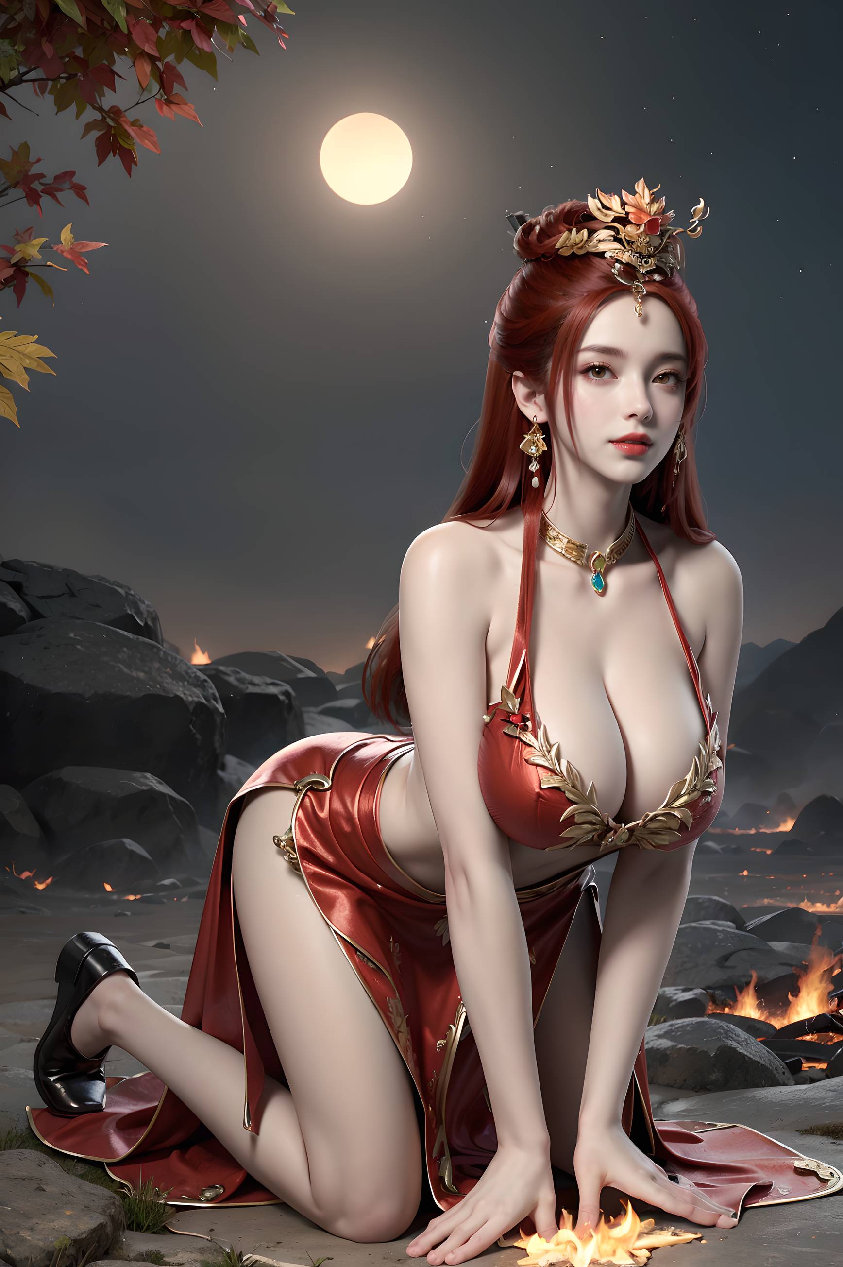 图片[40]-完美世界-曼珠沙华 户外红色礼服-六色网