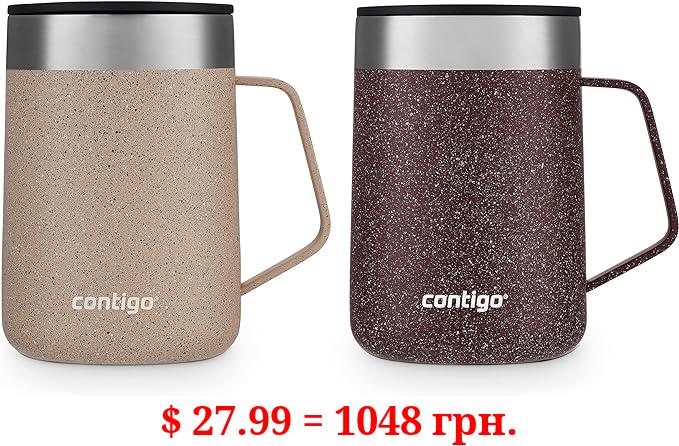 Contigo Streeterville Stainless Steel Travel Mug with Splash-Proof Lid, 14oz Vacuum-Insulated Coffee Mug with Handle & Grip Base to Prevent Slipping, Dishwasher Safe, Brown Sugar & Chocolate Truffle