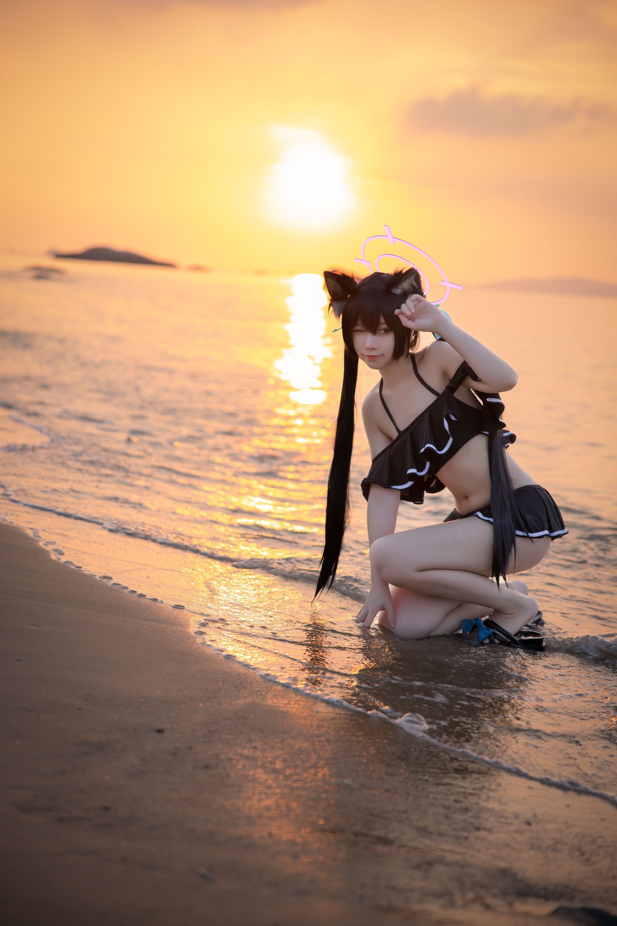 Cosplay G44不会受伤 碧蓝档案 黑見芹香 海边泳装 9