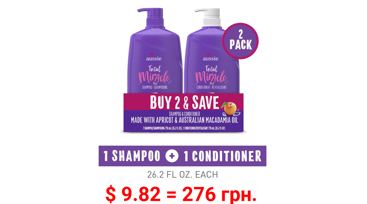 Aussie Total Miracle with Apricot & Macadamia Oil, Paraben Free Shampoo and Conditioner Twin Pack
