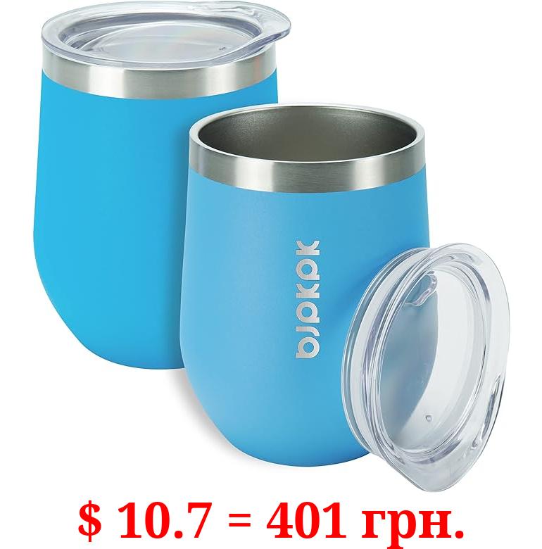 BJPKPK 2 pcs 12oz Insulated wine tumbler, 12oz Insulated Wine Tumbler with Lid,Unbreakable Stainless Steel Wine Glasses, Insulated Tumbler for Home & Outdoor, Blue