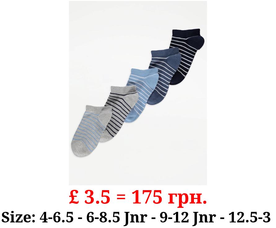 Blue Striped Cotton Rich Trainer Liner Socks 5 Pack