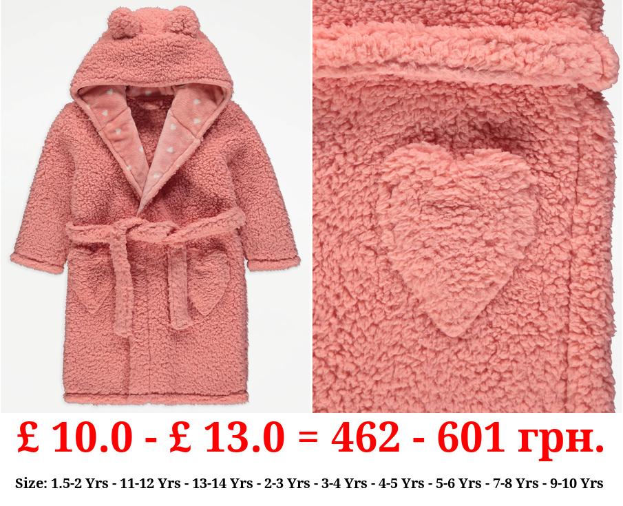 Pink Hooded Borg Fleece Dressing Gown