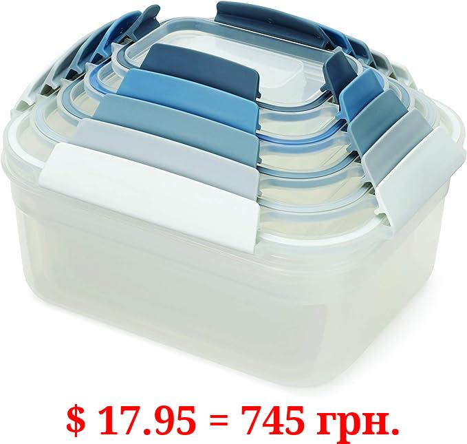 Joseph Joseph Nest Lock Plastic BPA Free Food Storage Container Set with Lockable Airtight Leakproof Lids, 10-Piece, Sky