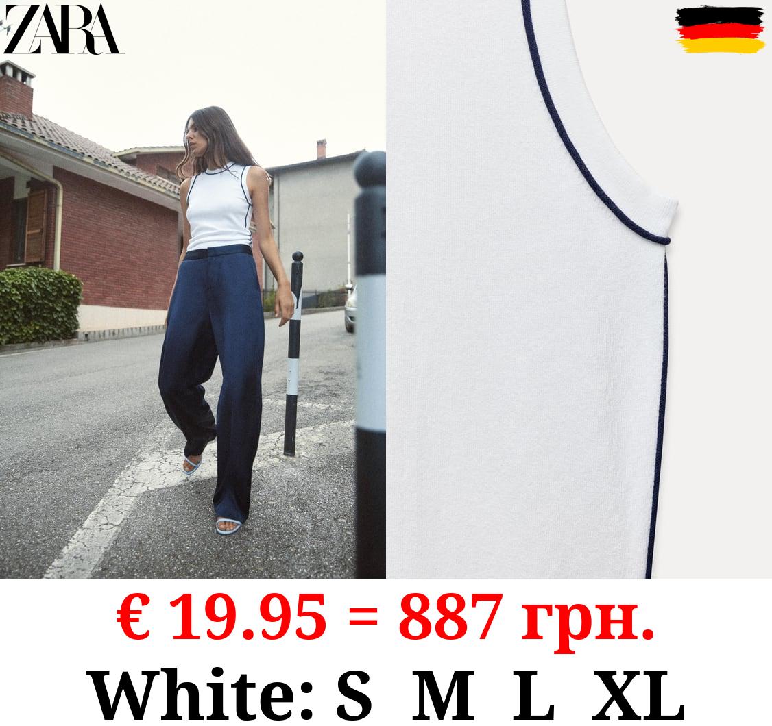 PLAIN KNIT TOP WITH CONTRAST TRIMS