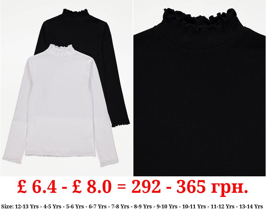 Frill Neck Long Sleeve Tops 2 Pack