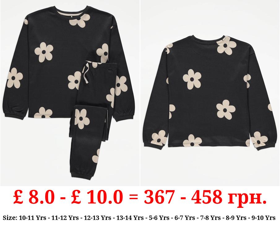 Black Floral Long Sleeve Pyjamas