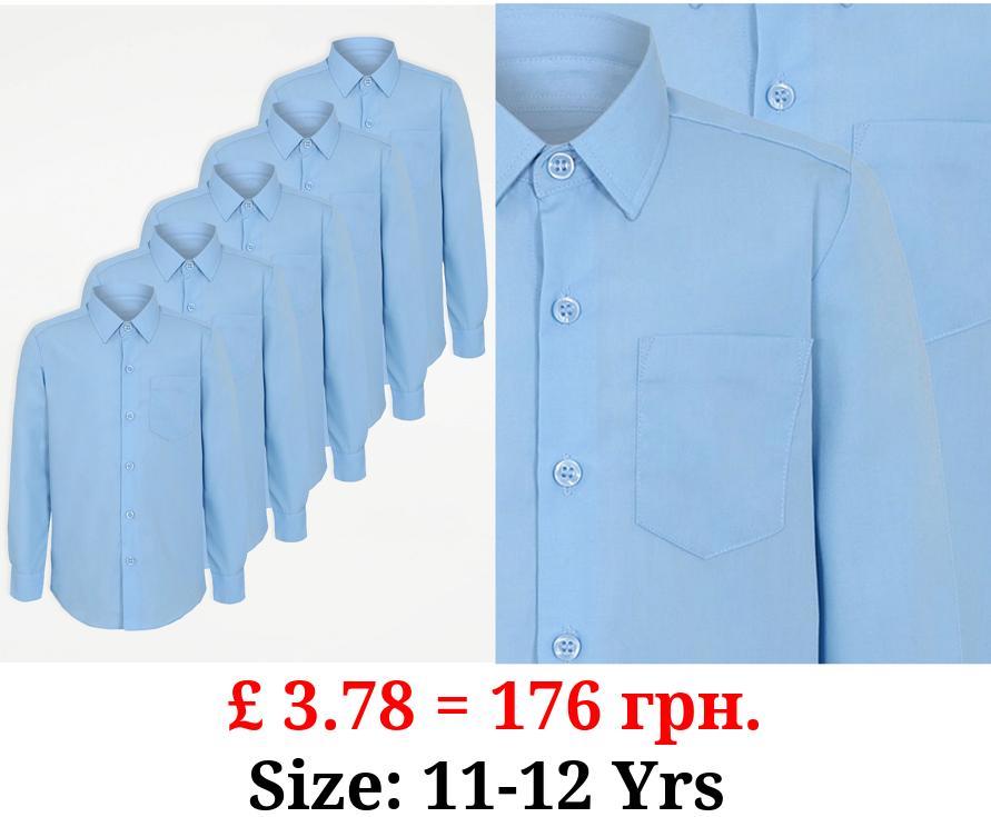 Boys Light Blue Long Sleeve School Shirt 5 Pack