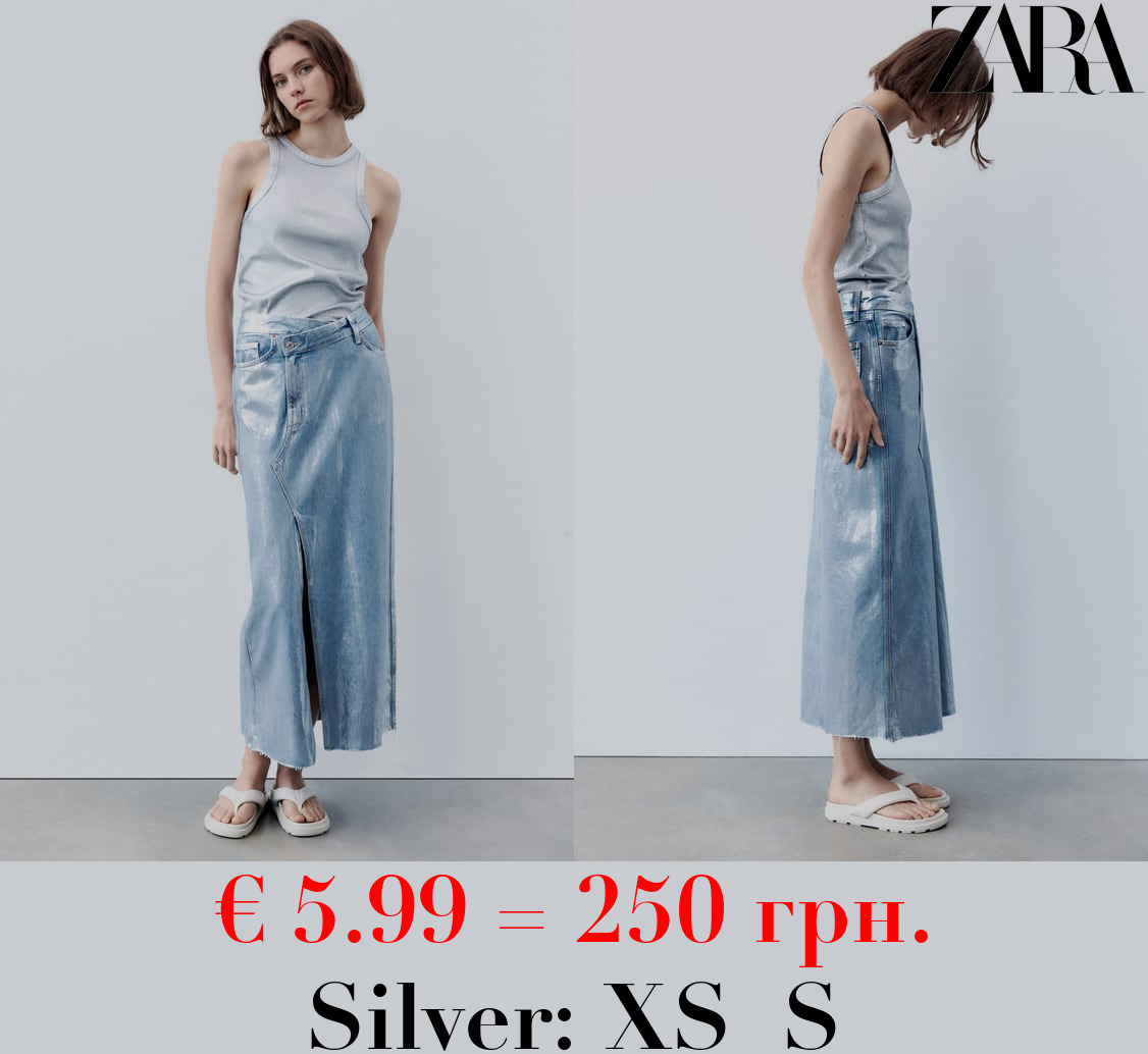 TRF ASYMMETRIC DENIM METALLIC SKIRT