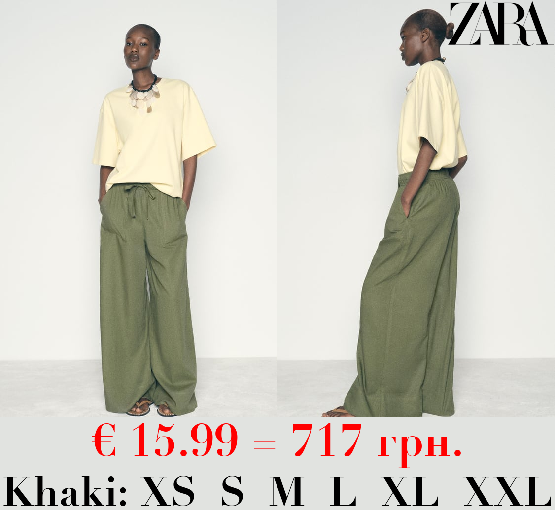 WIDE-LEG LINEN-BLEND TROUSERS