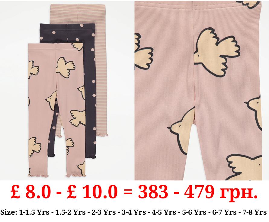 Patterned Ribbed Leggings 3 Pack