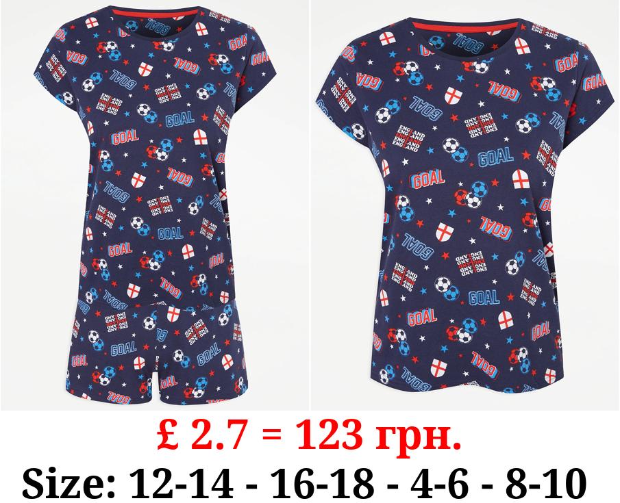 Navy Football Print Matching Family Adults Short Pyjamas